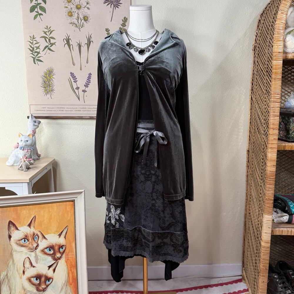 Vintage Y2k Gray Green Velvet Jacket Whimsigoth Romantic Goth Vampire Witchy L